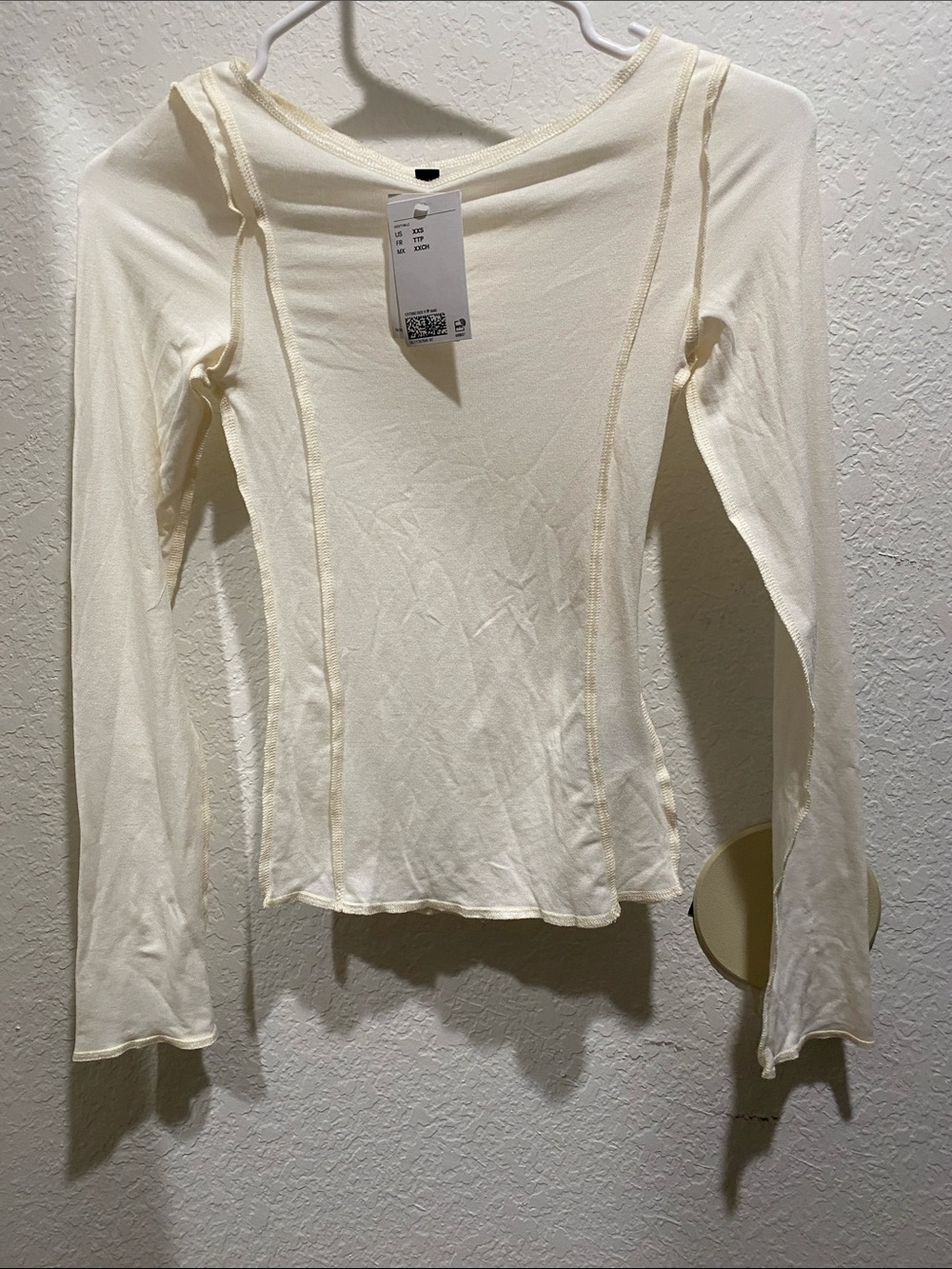 H&M Cream Long Sleeve Seam-Panel Top